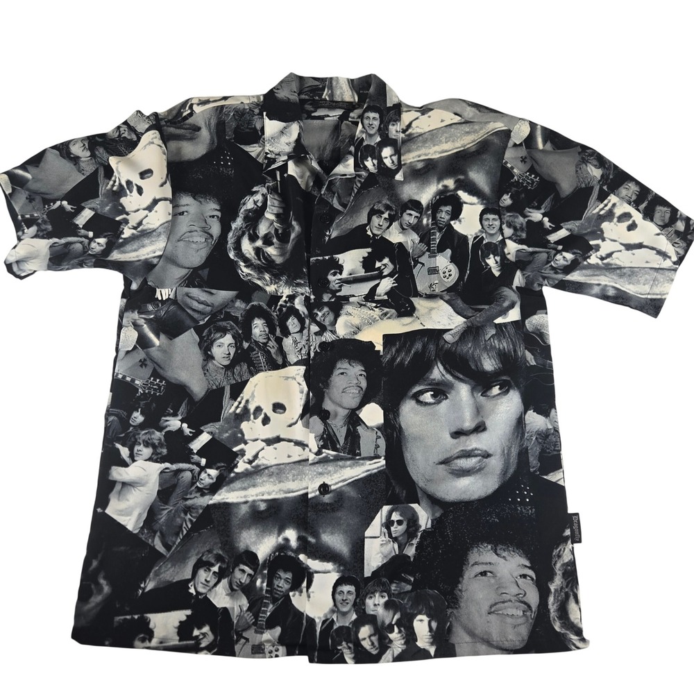 Dragonfly Men's XXL Rock Legends Button Up Shirt Jimi Hendrix Mick Jagger Band
